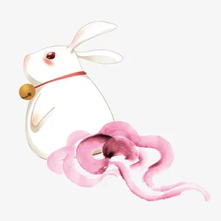卡通兔子手绘祥云免抠