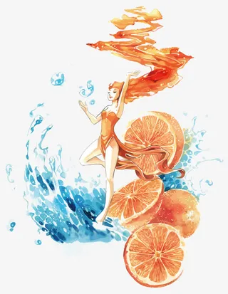 矢量橙汁少女免抠