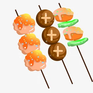 卡通手绘香喷喷的烧烤串插画免抠