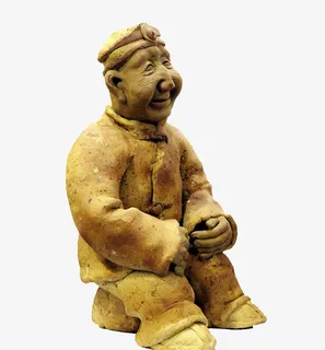 泥塑乐呵呵的老人免抠