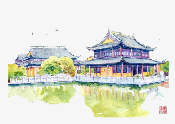 中国寺庙手绘免抠
