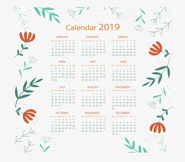 树叶花朵日历模板免抠字体元素