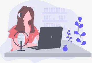 电脑前的女孩手绘图免抠