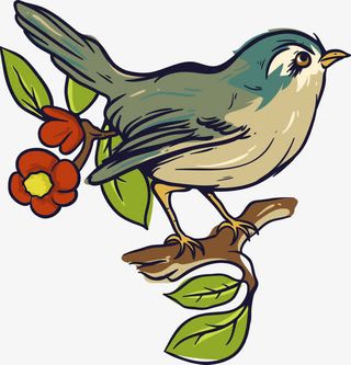 矢量树枝与小鸟免抠