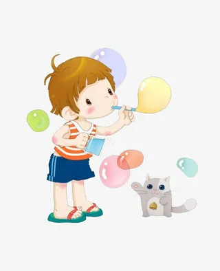 吹泡泡的小孩免抠