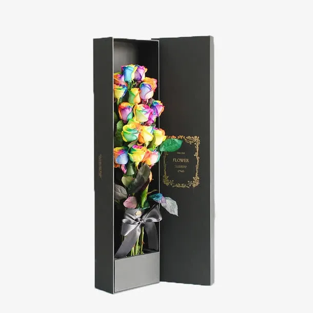七彩花礼盒免抠