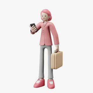 C4D 人物 手提袋 看手机免抠