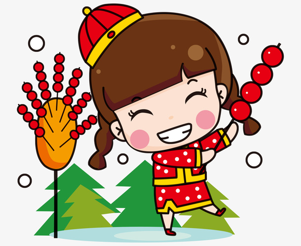 吃糖葫芦的卡通女孩免抠