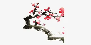 水墨红色梅花免抠