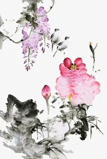 中国风水墨鲜花元素免抠