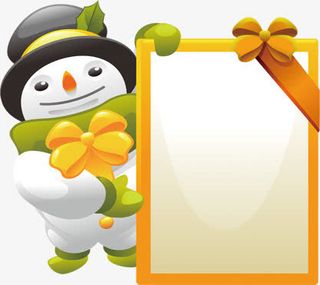 手绘可爱黄绿色雪人标签免抠