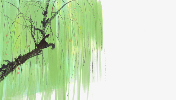 手绘中国画水墨清新淡雅插图柳树免抠