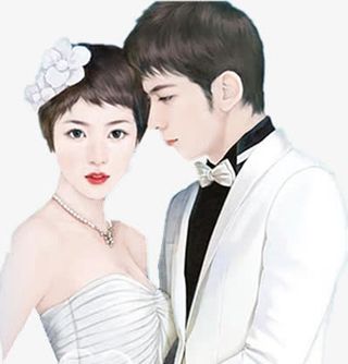 手绘的拍婚纱照的男女免抠