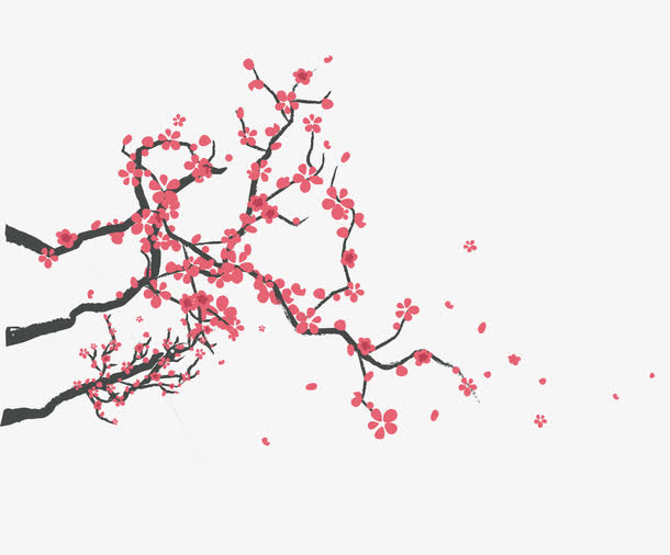 手绘樱花树枝装饰图案免抠