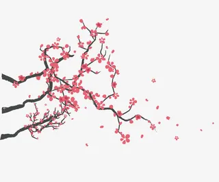 手绘樱花树枝装饰图案免抠