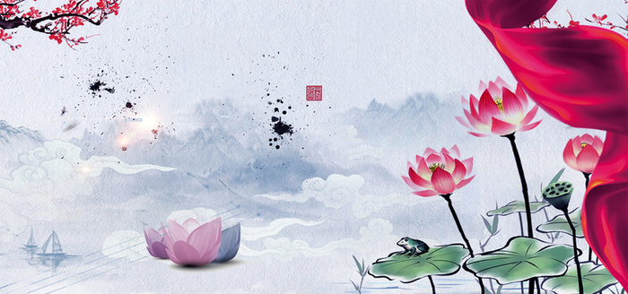 中国风小清新简约浅色荷花背景高清