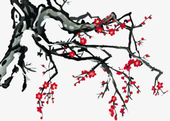高清创意水墨风格红色梅花免抠