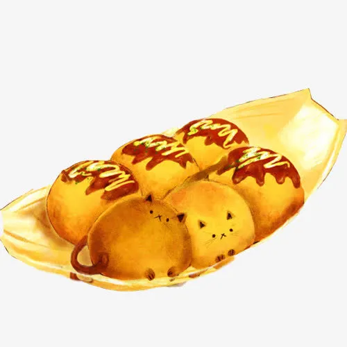 章鱼小丸子手绘画素材图片免抠
