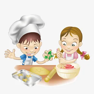 卡通做饭的男孩女孩免抠