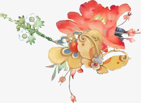 红色花朵PPT装饰元素免抠