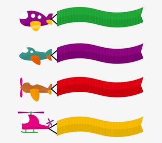 矢量可爱彩色卡通飞机横幅文本框免抠