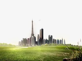 草地远处的城市建筑免抠