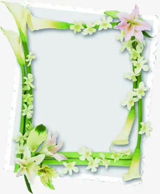 绿色清新鲜花边框免抠