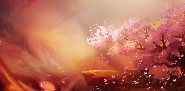 唯美桃花游戏原画背景免抠