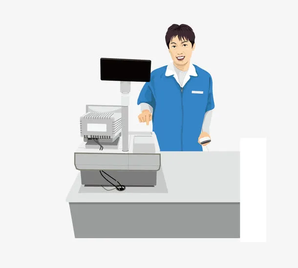 矢量卡通手绘收银员免抠