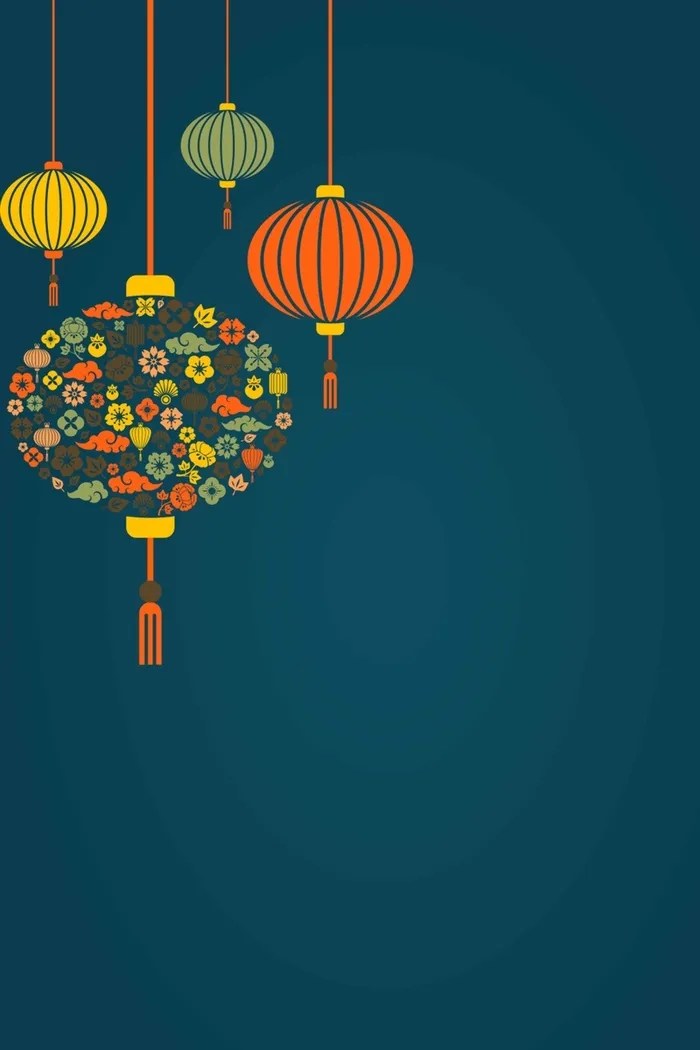漂亮灯笼蓝色创意扁平背景高清