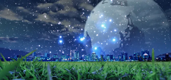 梦幻夜晚城市萤火虫背景高清