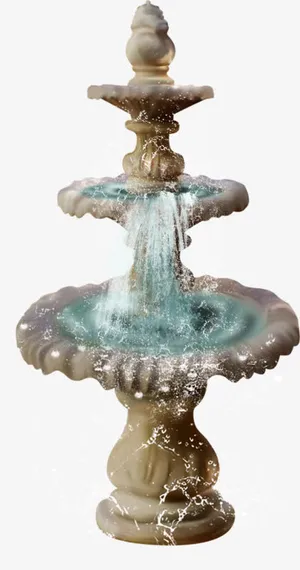 手绘喷泉塔流水免抠