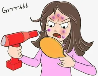 电钻女孩痛苦治疗痘痘免抠