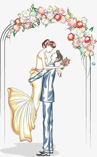 卡通手绘新人情侣插画矢量素材免抠