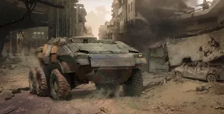 城市废墟与破烂的战车免抠