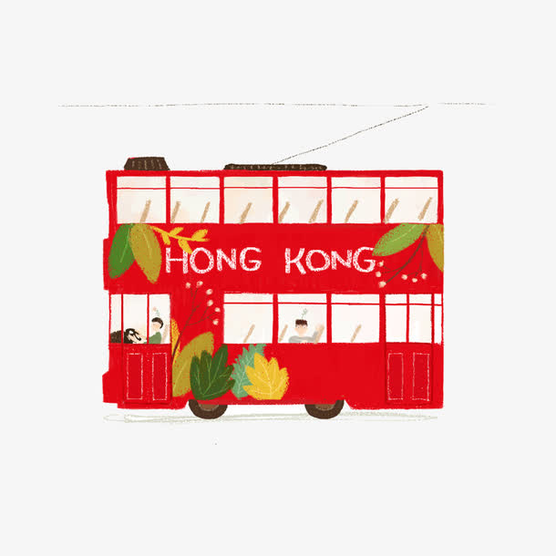 卡通香港双层巴士免抠