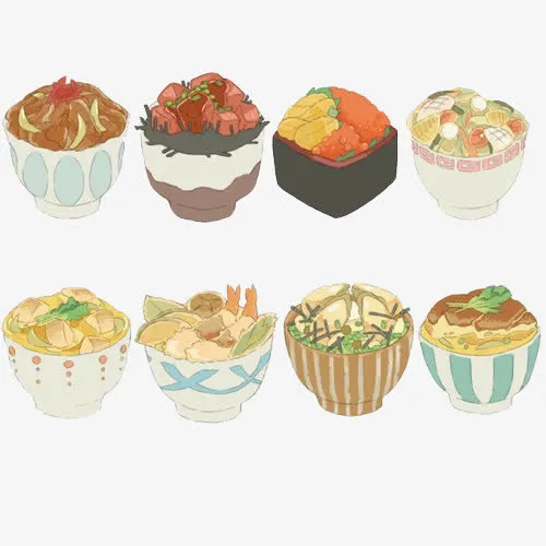各种碗装美味手绘画素材图片免抠
