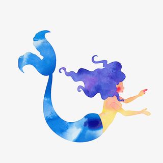 水彩绘美人鱼矢量图免抠