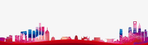 彩色城市剪影免抠