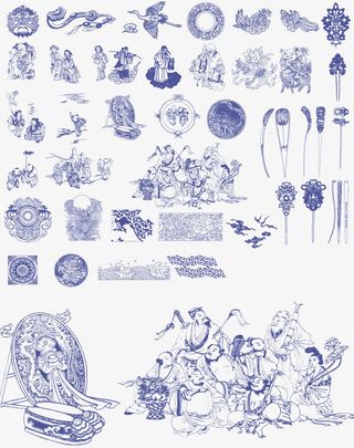 中国风元素八仙过海集合免抠