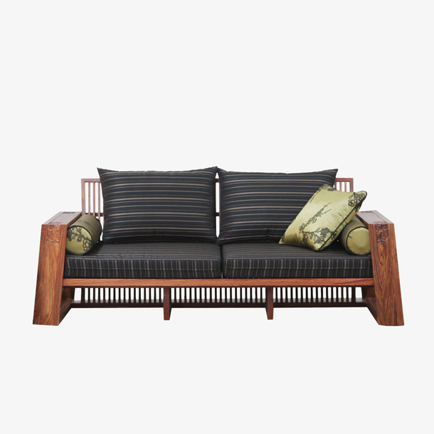 实物客厅新中式双人沙发素材免抠