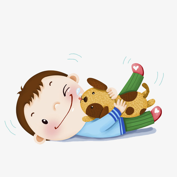 卡通抱着小狗男孩免抠图免抠