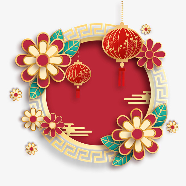 新年春节剪纸贺卡古典边框免抠