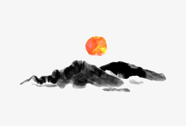 手绘黑色水墨山免抠