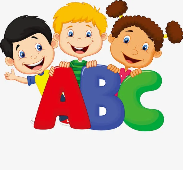 手绘三个小孩和英语字母ABC免抠
