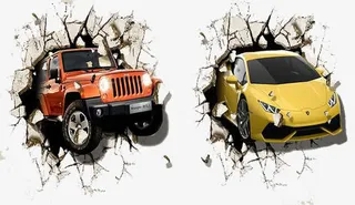 破墙立体图汽车免抠