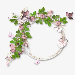 绿叶环绕清新花边免抠