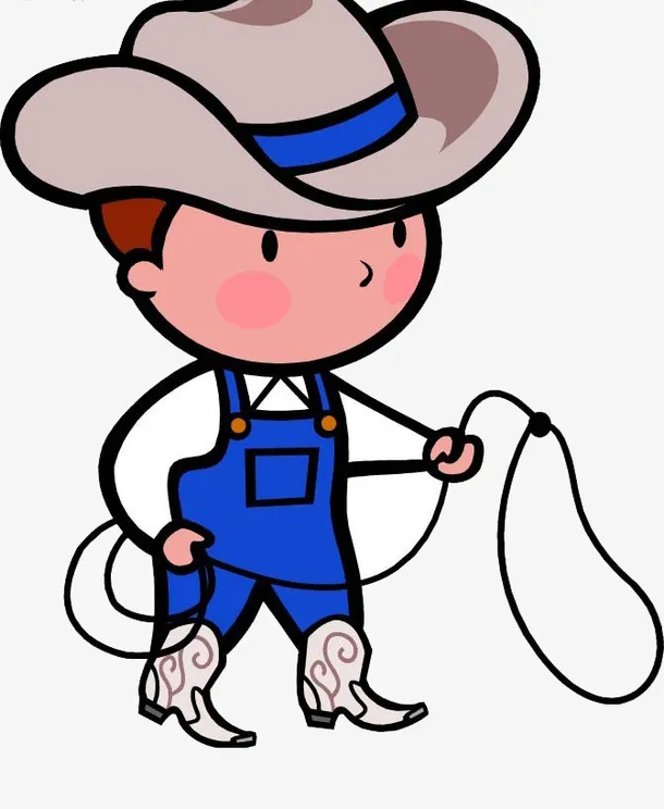 拿着绳子的牛仔卡通画矢量图免抠