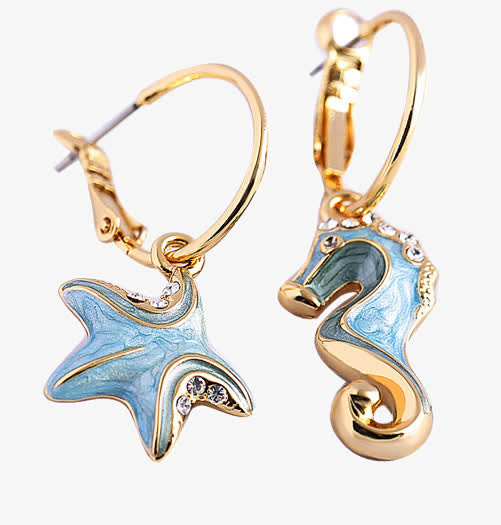 韩国海星海马不对称耳坠免抠