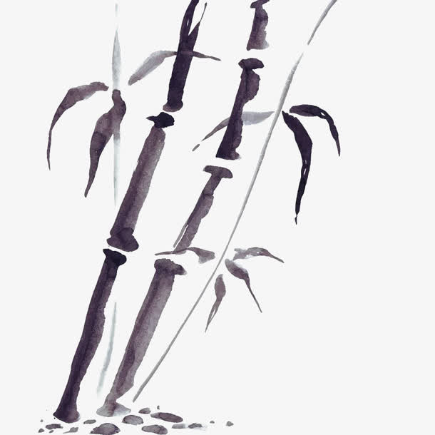 手绘水墨竹节免抠